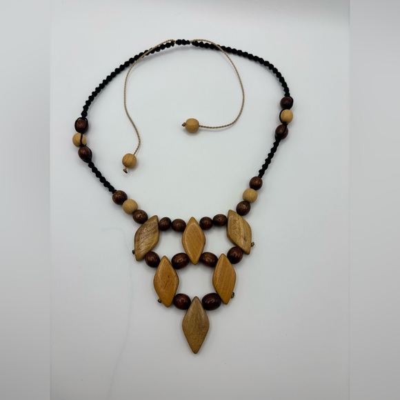 Artisan Hand-Carved Wooden Geometric Bib Statement Necklace - Picture 9 of 12